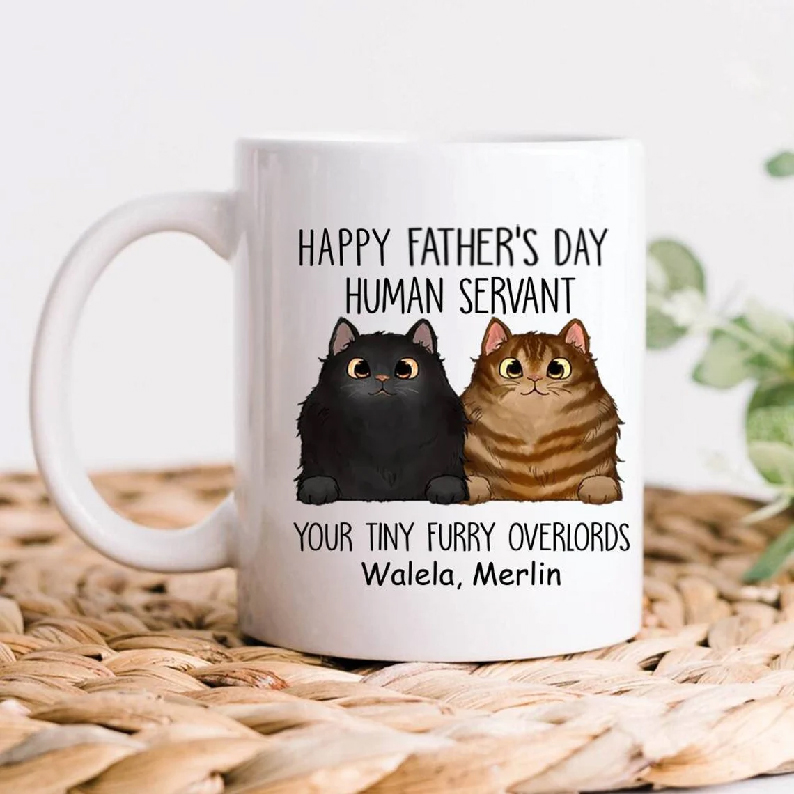 Happy Fathers Day Human Servant Cat Mug Funny Cat Dad Mug Custom Overlord Cat Mug Funny Cat Gifts Cat Lover Gift Cat Fathers Day Mug
